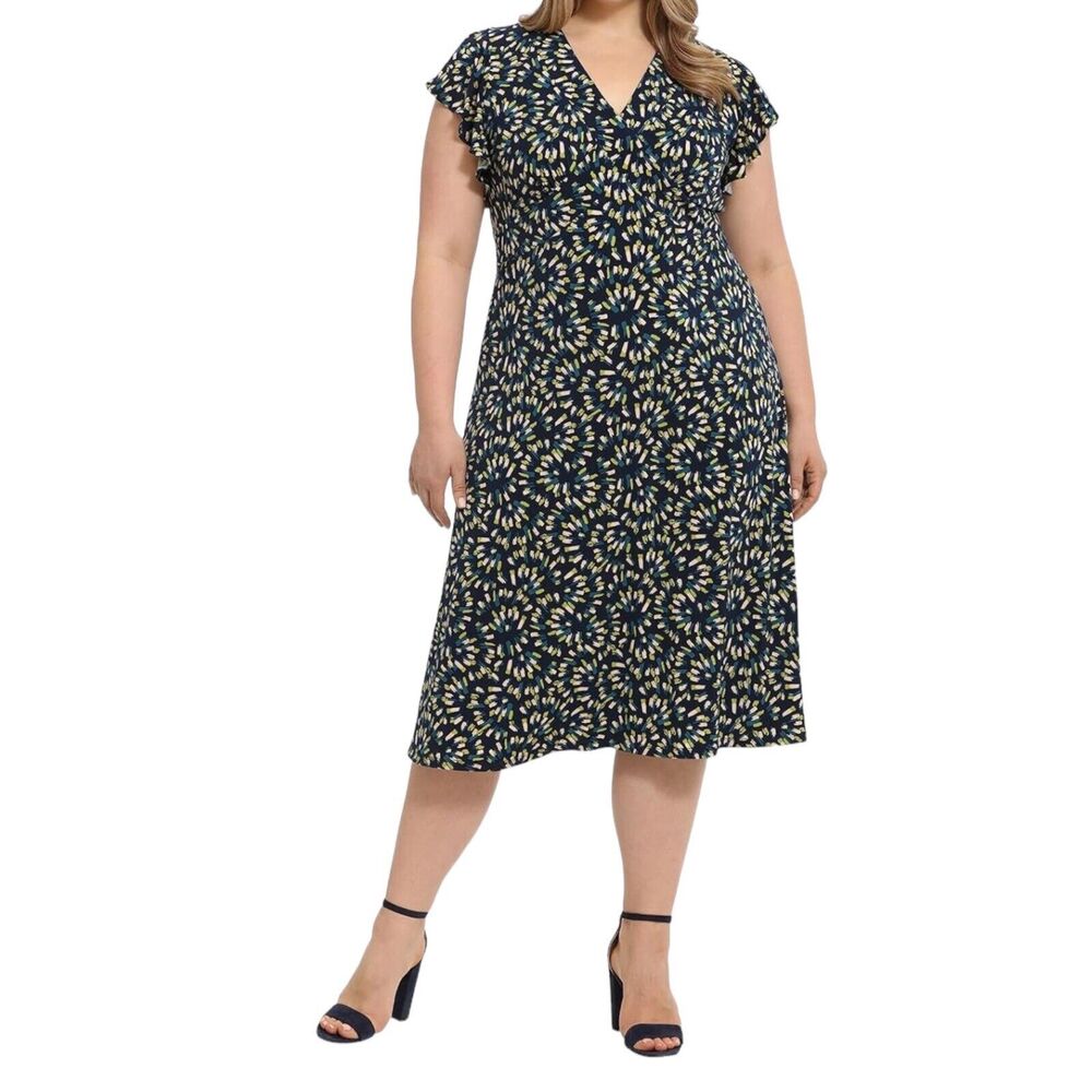 London Times Dress Women Size 20 W New Church Wedding Date Night Blue Lime Green